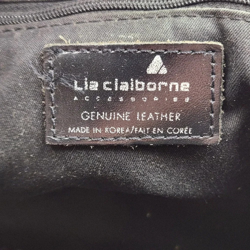 Vintage Liz Claiborne Leather Satchel Black Brown Bag Made in Korea‎ 12 Inch